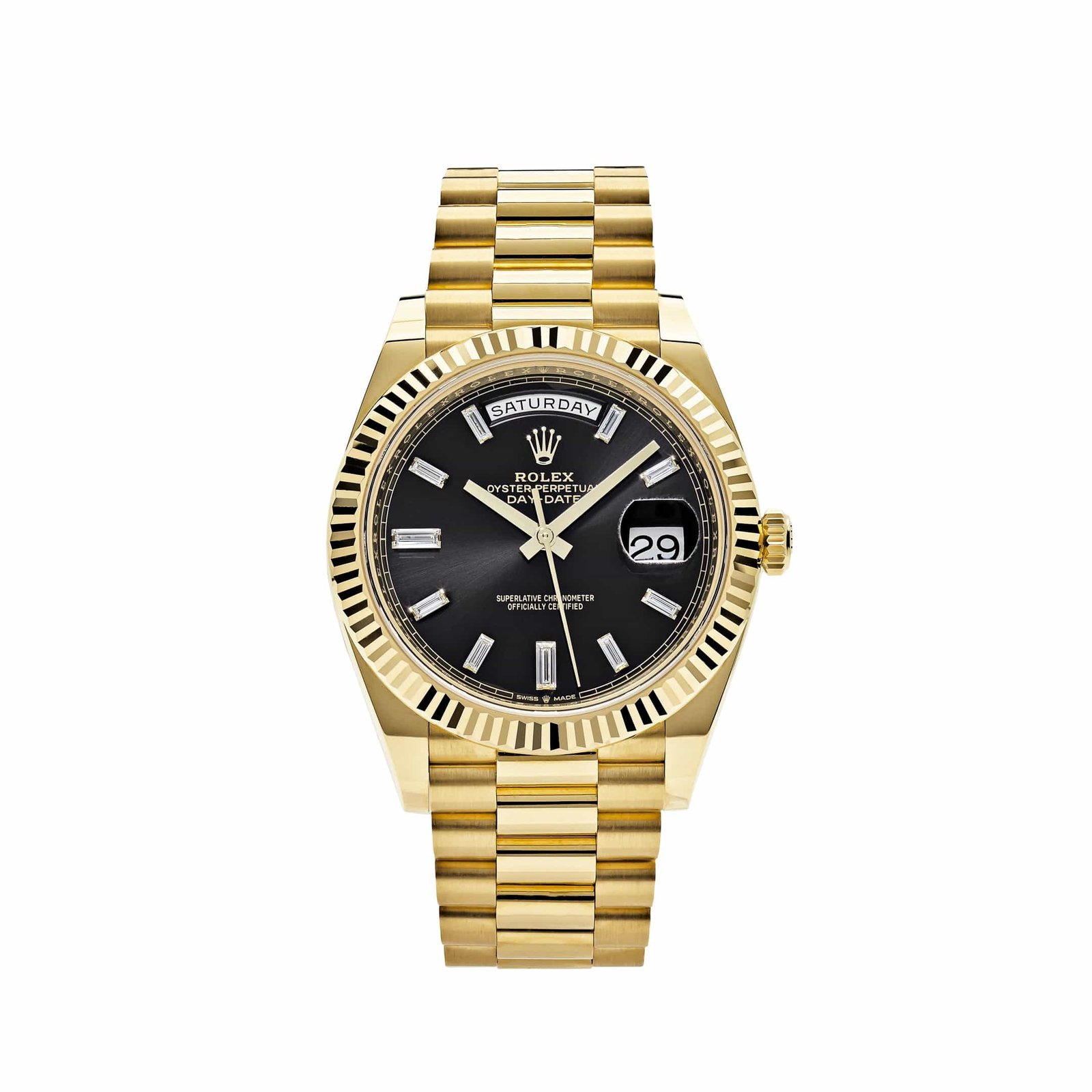 R01ex Day-Date 40 228238 Yellow Gold Black Baguette D1am0nd Dial (2022)