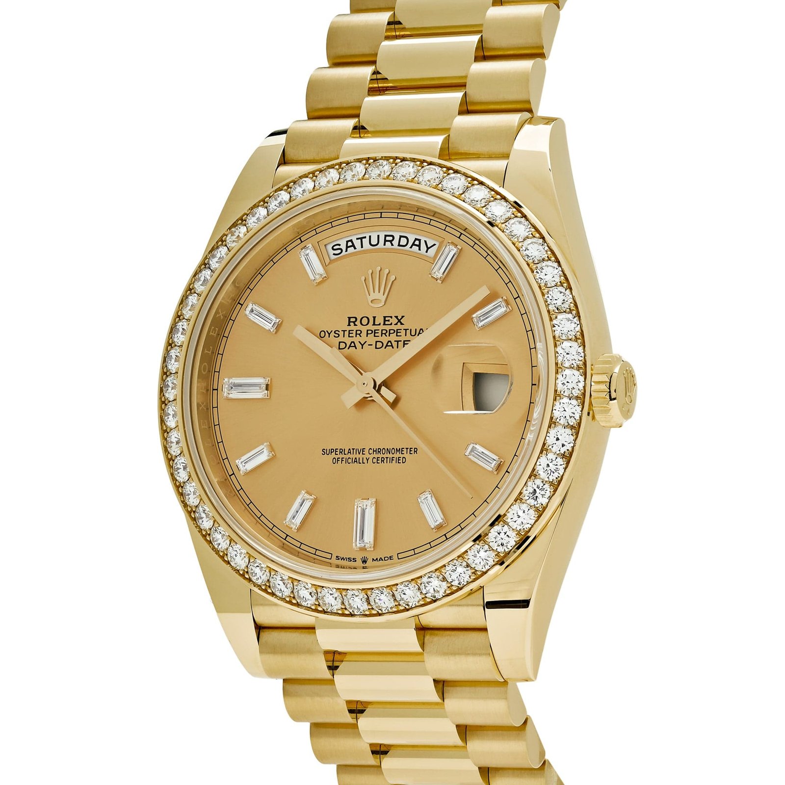 R01ex Day-Date 40 228348RBR Yellow Gold D1am0nd Bezel Champagne D1am0nd Dial