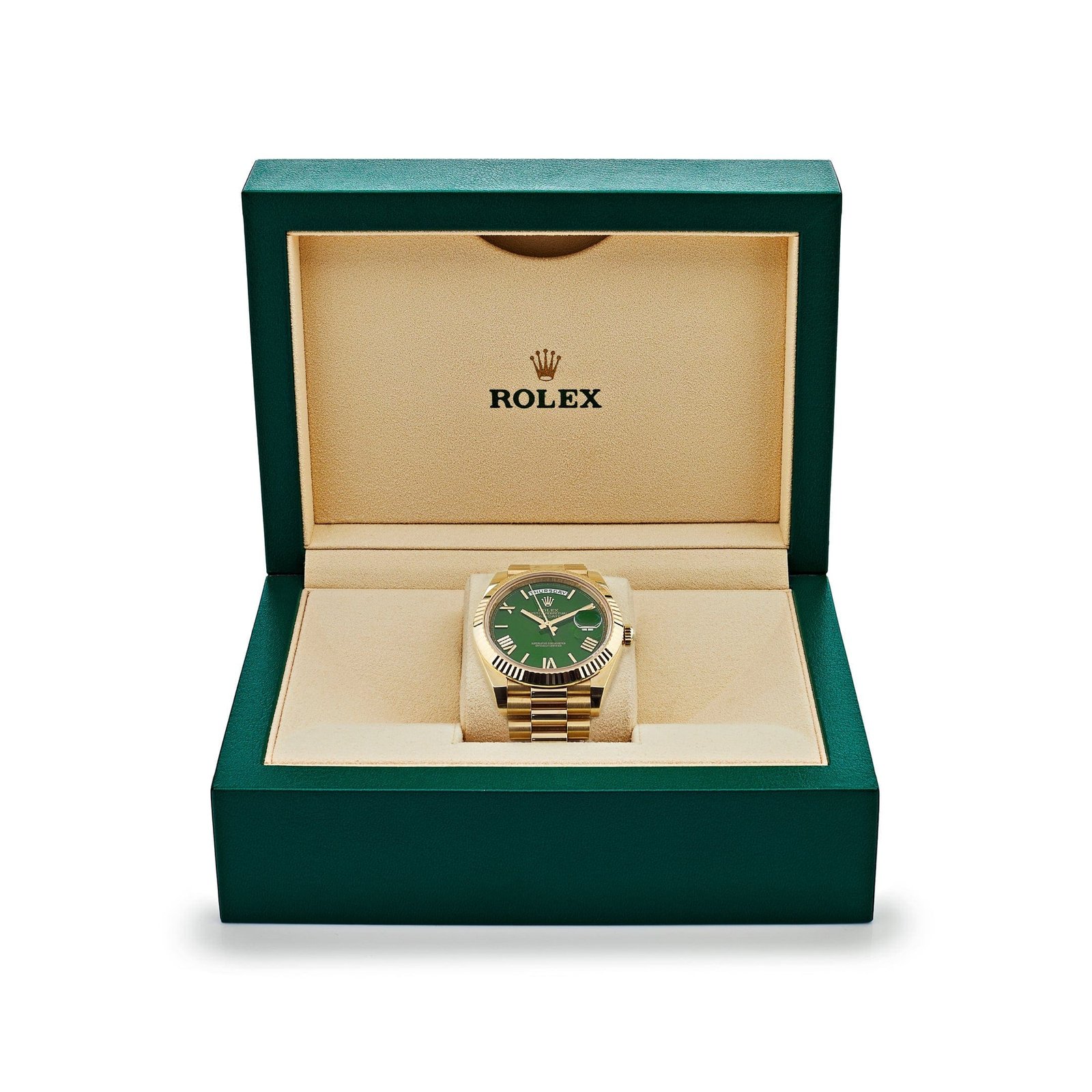 R01ex Day-Date 40 228238 Yellow Gold Green Roman Numerals Dial (2023)