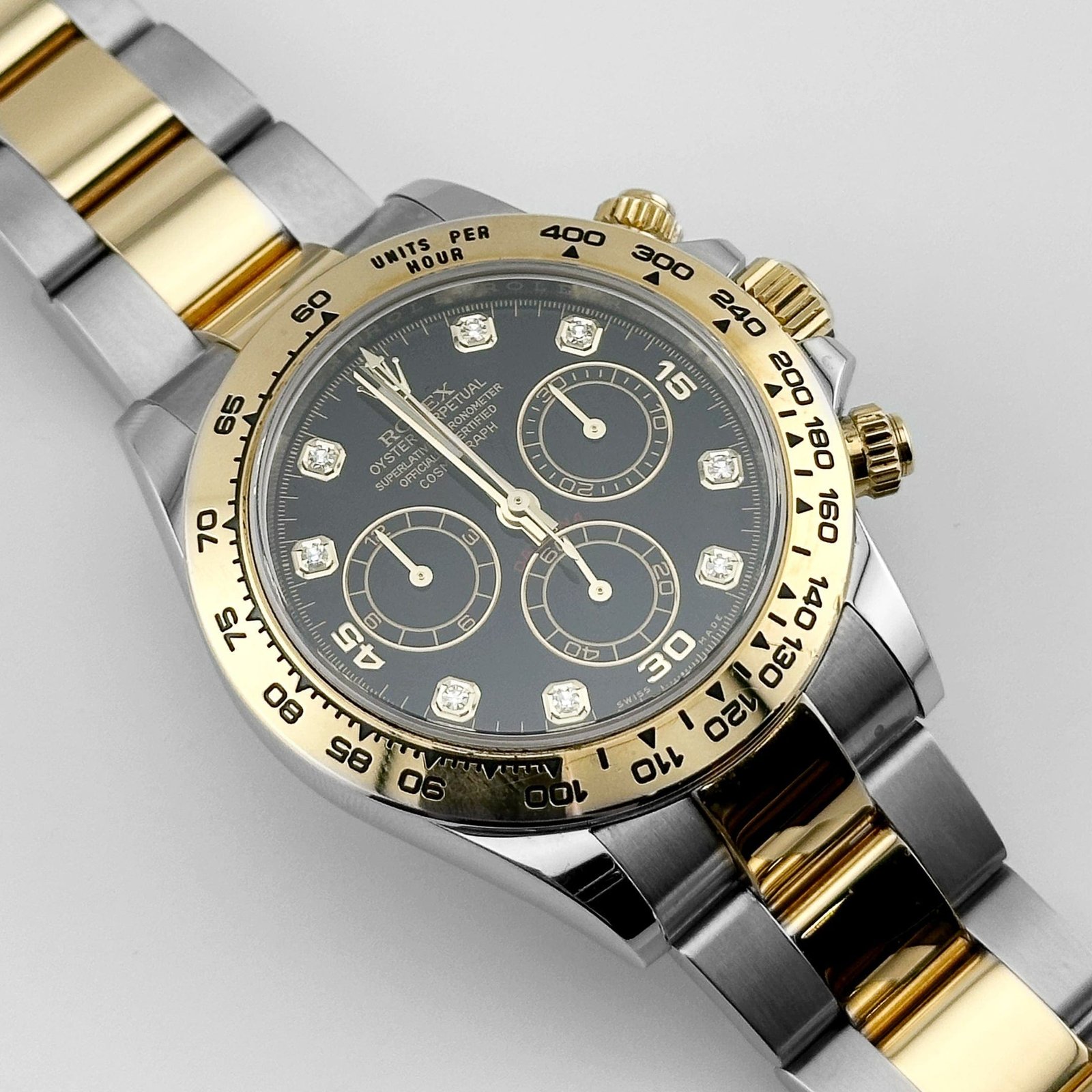 R01ex Daytona 116503 Yellow Gold Stainless Steel Black D1am0nd Dial (2018)