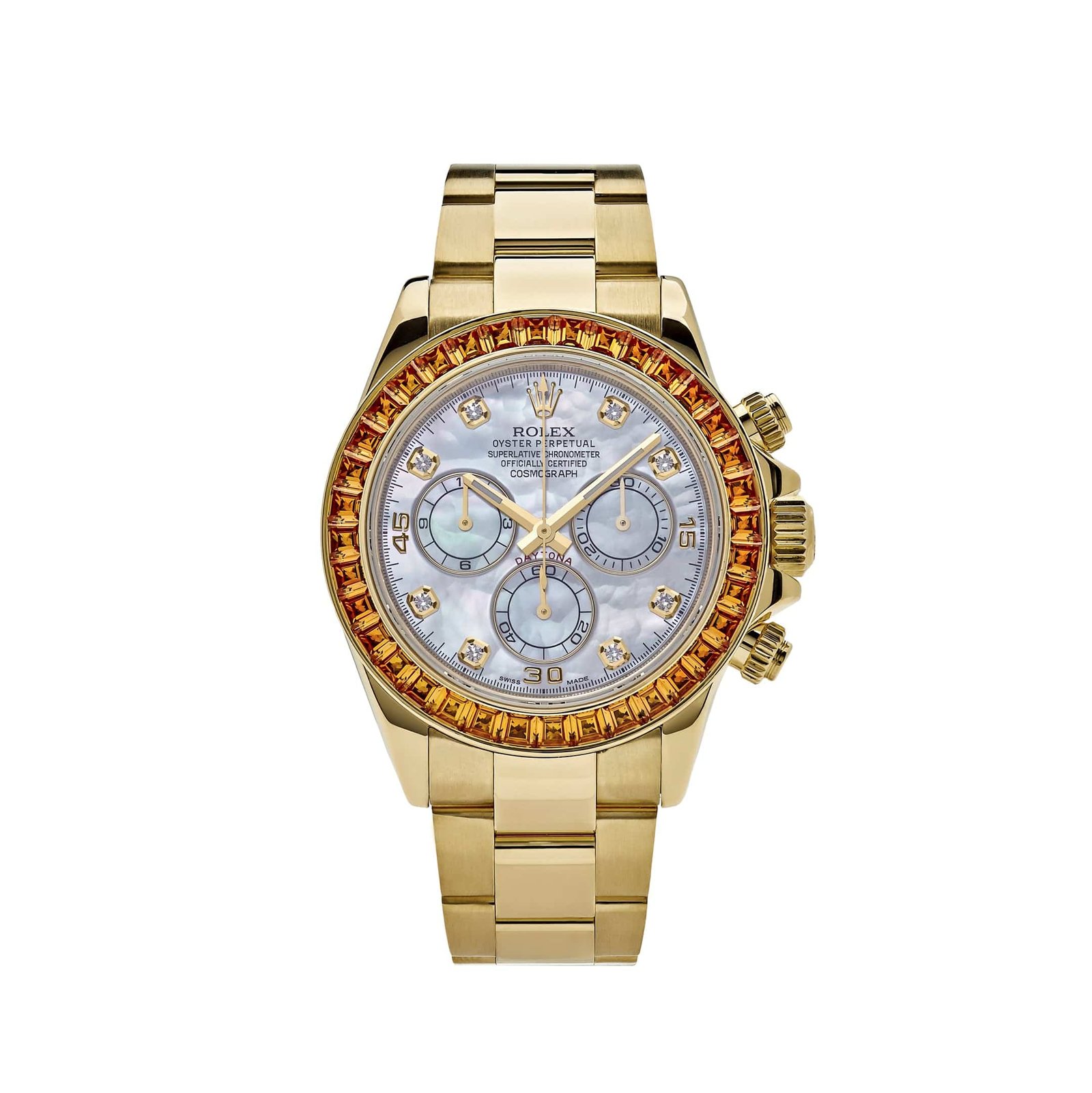 R01ex Daytona 116578SACO Yellow Gold Sapphire Bezel Mother Of Pearl Dial