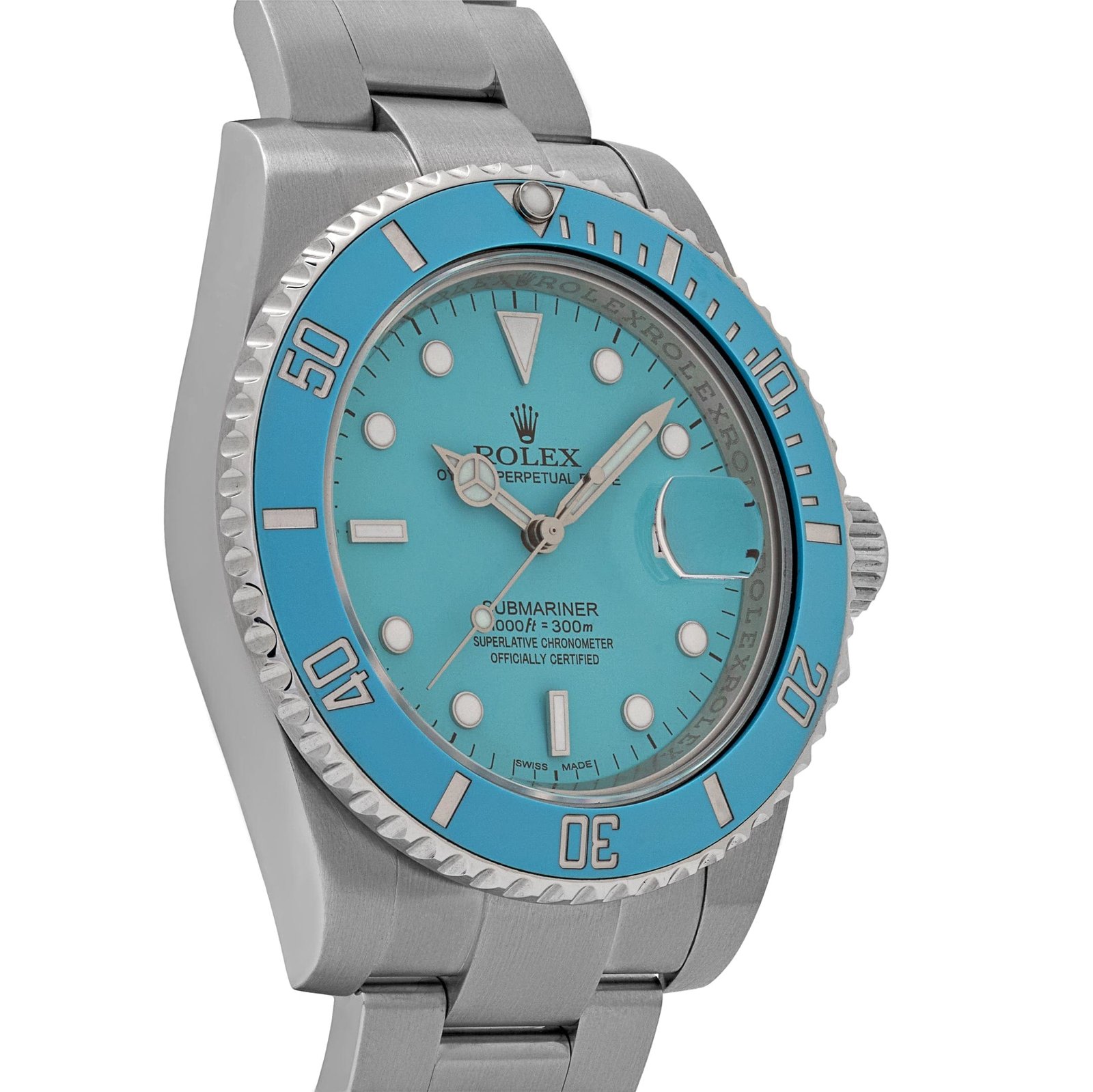 R01ex Submariner Date 116610LN Stainless Steel With Aftermarket Custom Made Blue Dial