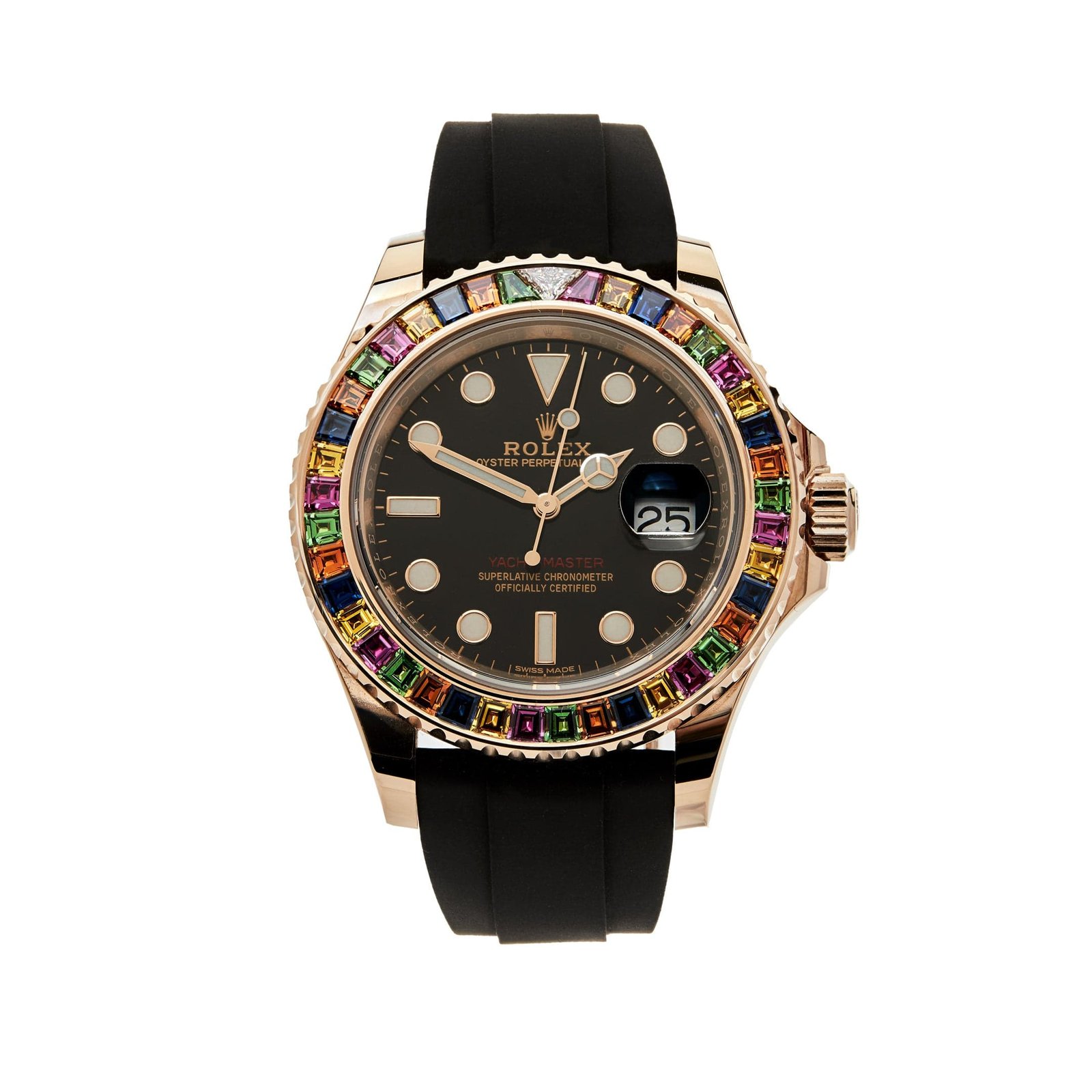 R01ex Yacht-Master 40 116695SATS Rose Gold Black Dial Rainbow Bezel