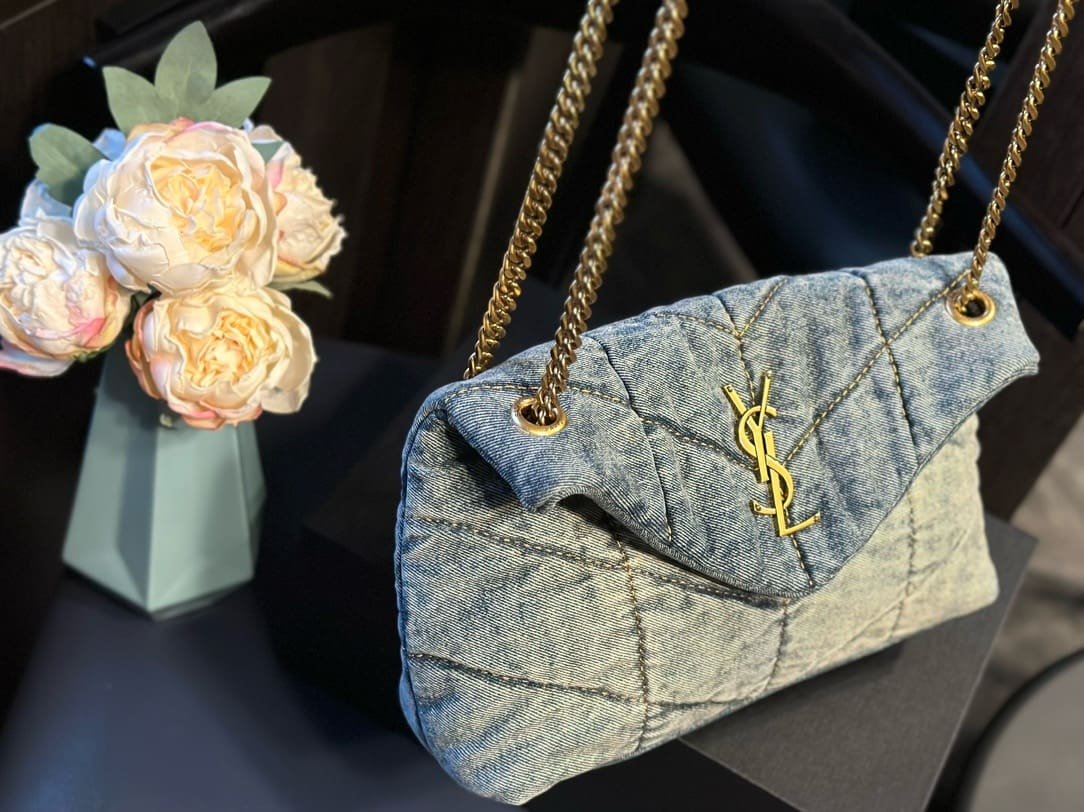 Sa1nt Lau*nt PUFFER SMALL IN SUEDE AND DENIM