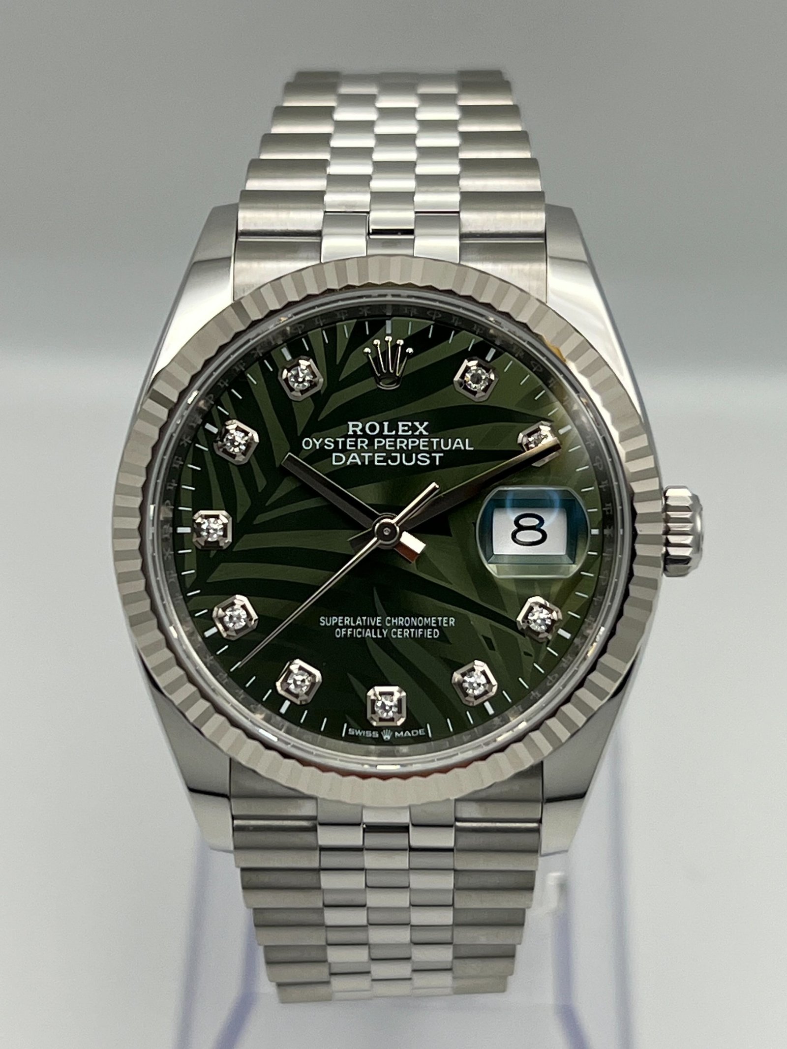 R01ex Datejust 36 126234 White Gold Stainless Steel Palm Motif D1am0nd Dial Jubilee (2023)