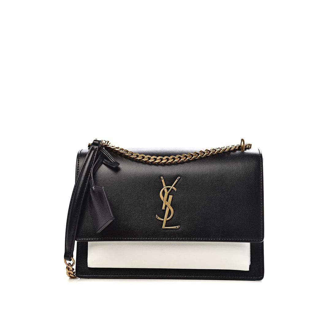 Sa1nt Lau*nt Calfskin Bi-Color Medium Monogram Sunset Black Pearl White